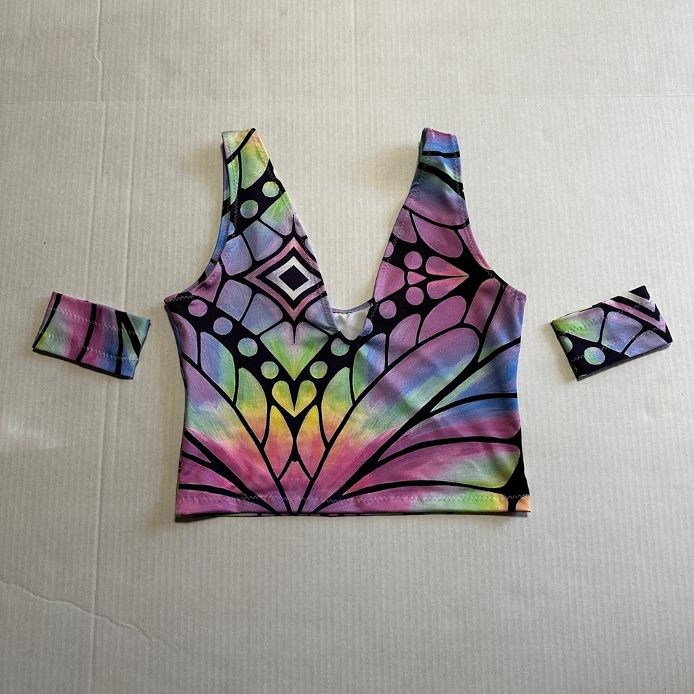 Rave Wear Reversible Butterfly Crop Top and Bicep Cuffs - Size M or Women’s 6